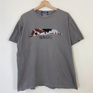 Vintage Sleeping Beagle Dog Embroidered Gray Tee Shirt - XL